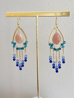 Elegant Blue Drop Earrings, Elegant Blue Drop Danglers, Teardrop Chandelier Earrings With Dangling Beads As A Gift, Teardrop Chandelier Earrings With Dangling Beads For Gift, Blue Elegant Handmade Danglers, Blue Long Drop Chandelier Earrings, Handmade Blue Elegant Danglers, Elegant Blue Danglers For Party, Gift Long Drop Chandelier Earrings