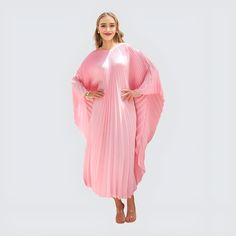 A special collection with pleated kaftan in fan style will bring the best "new" look for any occasions you may attend. Classic but chic !. It's totally smoothly flowy, soft and gentle touch. FEATURES - Pink - Pleated - Personal Custom Made - Full Length Kaftan  - Designer Silk Kaftan - Plus Size and Custom Length - Resort Wear, Beach Wear, Lounge Wear, Pool Cover Up Kaftan - Boat Neck -------------------------------- DETAIL  * The maximum length : 134 CM ( please be noted, this can not cut short Pink Evening Kaftan For Spring, Pink Kaftan For Spring Evening, Elegant Flowy Pink Maxi Dress, Flowy Pink Maxi Dress For Evening, Elegant Pink Pleated Maxi Dress, Elegant Flowy Abaya For Eid, Pink Maxi Length Abaya For Wedding, Pink Flowy Gown For Party, Pink Floor-length Abaya For Wedding