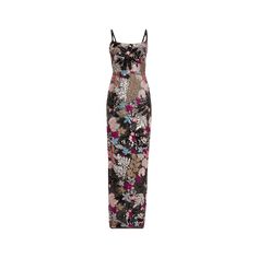 Bronx and Banco "Dahlia Leona" gown with sequin floral embroidery and beaded details Square neckline Sleeveless Adjustable straps Full length Column silhouette Back zipper Polyester Lining: Polyester/elastane Hand wash or dry clean Imported