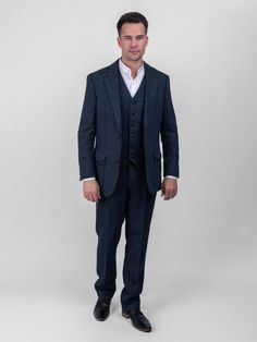 "WB Yeats Blue Slim Fit Tweed Jacket | Blue Slim Fit Tweed Blazer | Blue Sports Coat with Leather Elbow Patches | Gifts for him  This plain Donegal tweed patterned fabric has been designed to reignite your jacket collection. This tweed blazer has a blue tonal composition making it perfect for both day and evening events. The traditional herringbone blue tweed contains flecks of color, for an immediate feel of the Irish landscape. Cut with quirky design details, it has been designed with a nod to Irish historical events. This fabric champions versatility offering an all year round appeal. Named after one of Irelands greatest poets W B Yeats, one of Irelands greatest poets, who famously said, \"There are no strangers here just friends you haven't yet met.\" Sustainably made in the seaside to Blue Tweed Blazer With Notch Lapel, Blue Tweed Suit With Notch Lapel, Blue Tweed Suits With Notch Lapel, Blue Tweed Jacket With Pockets For Business Casual, Business Casual Blue Tweed Jacket With Pockets, Classic Blue Tweed Suit, Blue Tweed Suit For Work, Blue Tweed Blazer For Business, Blue Tweed Jacket For Business Casual