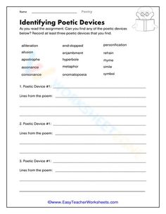 an identifying poem device worksheet