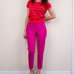 Say Hello To The Cute And Flattering Marisa Ankle Pant! These Wool-Blend Trousers In A Fuchsia Purple-Pink Hue Feature Cuffed Hems For A Great Pairing With Flats, Pleated Front Legs, Zipper And Double-Hook Clasp Closure At The Waist, And Side And Back Pockets.By Ann Taylor Loft. Nwt Purple Mid-rise Stretch Bottoms, Purple Stretch Mid-rise Bottoms, Fitted Purple Tapered Leg Pants, Fitted Straight Leg Pants In Purple, Purple Spring Workwear Bottoms, Purple Straight Leg Stretch Pants, Stretch Straight Leg Purple Pants, Purple Stretch Straight Leg Pants, Fitted Straight Leg Purple Pants