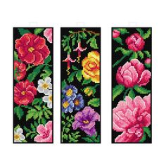 two cross stitch bookmarks with flowers on them