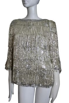 Stunning, rare sequin fringe blouse. Cream silk fabric with a beaded hanging string overlay and silver sequins. Circa 1970s-1980s vintage  Measurements to be added shortly. Fringe Blouse, Tassel Top, Cream Silk, Beaded Fringe, Silver Sequin, 1980s Vintage, Silk Fabric, Womens Clothing Tops, Etsy Vintage