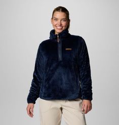 Cuddle up in this plush and velvety quarter-zip Sherpa fleece pullover with hand pockets. Cozy Blue Fleece Top, Cozy Blue Fleece Tops, Blue Fleece-lined Outerwear For Loungewear, Cozy Blue Fleece Jacket With Fleece Lining, Cozy Blue Fleece Jacket For Outdoor, Cozy Blue Outdoor Fleece Jacket, Womens Sherpa, Apres Ski, Columbia Sportswear