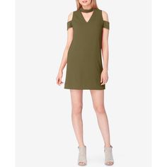 Bare Shoulders And A Striking Cutout Lend A Chic, Modern Vibe To A Tahari Asl Shift Dress That Falls Stylishly Above The Knee. Hook-And-Eye Closure Short Length Mock Turtleneck With V-Cutout; Shift Silhouette Cold-Shoulder Short Sleeves Shell And Lining: Polyester/Elastane Dry Clean Imported Army Green Dress, Bare Shoulders, Lace Sheath Dress, Knee Dress, Mock Turtleneck, Matching Family Outfits, Key Hole, Family Outfits, Sleeves (women)