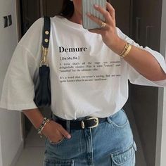 if you know, you know. Very Demure, very cutesy shirt. Made with comfy fabric, this shirt is perfect for expressing your creativity and letting the world know you appreciate the finer things. PRINTED ON COMFORT COLORS * 100% ring-spun cotton * Medium fabric (6.1 oz/yd² (206.8 g/m * Relaxed fit * Sewn-in twill label CARE INSTRUCTIONS: * Wash inside-out with like colors * Cold water * Dry on low to medium heat SIZING * Unisex sizing * These fits are very standard, and as such your normal size will work best - feel free to use our size guide in the slide show, or reference any true to size artist merch you already own! * Size up 1-2 sizes for an oversized fit * Please pay attention to our size chart: as a small business that makes everything to order and keeps prices relatively affordable, ex Casual Cotton T-shirt With Quote Print, Trendy Short Sleeve Shirt With Letter Print, Trendy Cotton T-shirt With Quote Print, Trendy Short Sleeve Tops With Quote Print, Trendy Quote Print Crew Neck T-shirt, Trendy T-shirt With Funny Text For Everyday, Trendy Everyday T-shirt With Funny Text, Trendy Funny Text T-shirt For Everyday, Casual Short Sleeve Tops With Quote Print