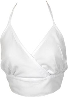 A soft white halter neck bralette has straps that come up from the sides of the bralette that extend behind the neck, creating a halter-style neckline.  Additionally, it has another tie at the back to secure the bralette in place. #tlb #Sleeveless #beachwrap #bohemianfashion #Handmade #BohemianTop White Halter Neck Camisole With Built-in Bra, White Halter Neck Crop Top With Built-in Bra, White Halter Top With Built-in Bra For Spring, Solid Color Triangle Halter Top With Tie Back, White Halter Cami Top With Straps, White Backless Halter Top With Straps, White Cami Halter Top With Straps, White Halter Neck Camisole For Party, White Sleeveless Halter Top With Straps