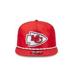 the kansas chiefs'new era hat is shown in red