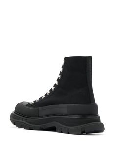 Shop black Alexander McQueen chunky high-top sneakers with Express Delivery - Farfetch Mens Brown Shirt, Alexander Mcqueen Tread Slick, Black Leather Messenger Bag, Black Alexander Mcqueen, White Sneakers Men, Womens Black Pants, Black Shirts Women, White Shirt Men, Givenchy Man