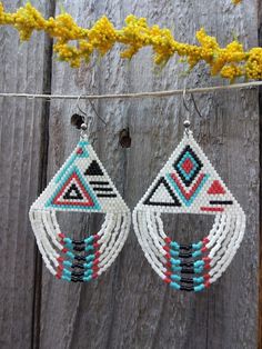 Adjustable Geometric Beaded Jewelry, Multicolor Beaded Geometric Earrings, Bohemian Geometric Beaded Earrings, Bohemian Geometric Beaded Earrings As Gift, Bohemian White Beaded Earrings With Spacer Beads, White Tiny Beads Earrings For Festivals, White Bohemian Earrings With Spacer Beads, Adjustable White Earrings With Spacer Beads, Bohemian White Geometric Earrings