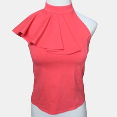 - Size: Small - Nwt - Mockneck Silhouette - Ruffled Sleeve Detail - Back Zip - Viscose, Nylon, Spandex Elegant High Neck Top With Ruffles, Elegant High Neck Ruffle Top, Chic High Neck Top With Ruffles, Feminine High Neck Stretch Top, Pink High Neck Top For Summer, High Neck Pink Top For Summer, Feminine Solid Color Tops For Party, Feminine Tops For Party, Feminine Solid Color Party Tops