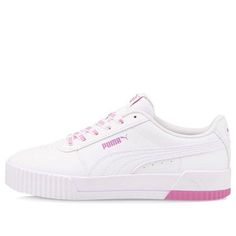 (WMNS) PUMA Carina Logomania Kadin Sneakers White/Red/Pink 383906-02 (SNKR/Retro/Skate/Low Top/Women's/Classic) Pink Platform Sneakers With Laces For Spring, Pink Slip-on Platform Sneakers Casual, Pink Casual Slip-on Platform Sneakers, Casual Pink Slip-on Platform Sneakers, Pink Lace-up Platform Sneakers For Spring, Pink Sporty Platform Sneakers With Vulcanized Sole, Sporty Pink Platform Sneakers With Vulcanized Sole, Pink Synthetic Platform Sneakers For Streetwear, Pink Low-top Platform Sneakers