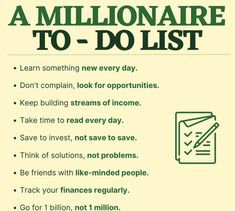 a poster with the words'a millionaire to - do list'in green