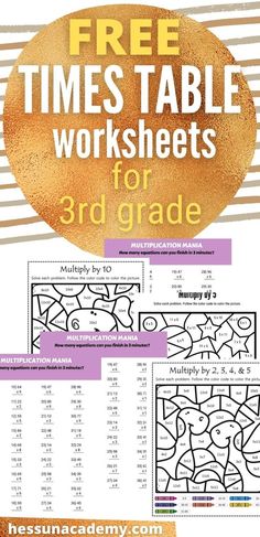 the times table worksheets for 3rd grade is shown in this printable version