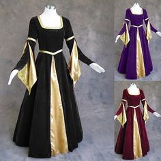 Halloween Gown, Apocalypse Stuff, Historic Dresses, Halloween Mode, Masquerade Halloween, Medieval Gown, Court Dresses, Long Gown Dress, Flare Long Sleeve