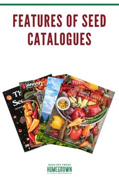 four seed catalogs with the words features of seed catalogues