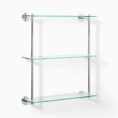 two glass shelves with chrome handles on each shelf