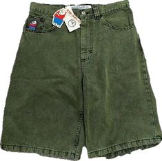 Baggy Green Y2k Bottoms, Green Baggy Y2k Bottoms, Green Baggy Y2k Style Bottoms, Y2k Streetwear Short Pants, Y2k Short Pants For Streetwear, Y2k Green Cotton Jeans, Y2k Style Green Cotton Bottoms, Green Y2k Style Cotton Bottoms, Baggy Green Jeans For Streetwear