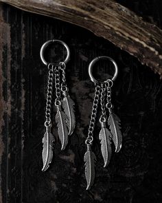 Feather Earrings in Stainless Steel Spike Hoop Earrings, Spike Earrings, Wild Child, Glam Rock, Feather Earrings