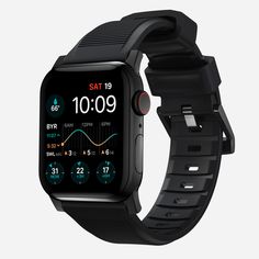 Designed to give your Apple Watch a modern, rugged look for daily wear or on your next adventure. Rugged Band is constructed from FKM, a soft yet strong... Apple Watch Bands Sports, Apple Watch Sport, Rugged Look, Apple Watch Bands Leather, Apple Watch Series 1, Apple Watch Strap, Injection Moulding, Black Hardware, Samsung Gear Fit