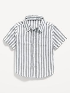 Printed Oxford Shirt for Baby | Old Navy Striped Short Sleeve Shirt With Pockets, White Horizontal Stripe Button-up Top, Striped Collared Shirt With Placket, Casual Collared Short Sleeve Shirt With Vertical Stripes, Striped Short Sleeve Tops With Placket, Striped Yarn-dyed Button-up Shirt, White Yarn-dyed Short Sleeve Shirt, Yarn-dyed Striped Button-up Shirt, Cotton Vertical Stripes Collared Shirt