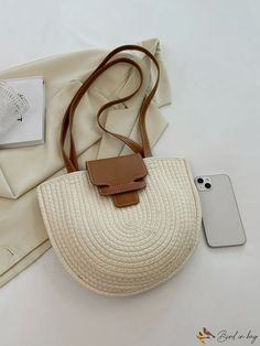 BirdinBag - Stylish Beige Woven Straw Shoulder Bag for Your Ultimate Beach Getaway White Summer Hobo Bag For Travel, Summer White Hobo Bag For Travel, Beige Beach Shoulder Bag With Single Handle, Beige Travel Bag With Single Handle, Beige Single Handle Travel Bag, Beige Beach Satchel With Single Handle, Cream Shoulder Bag With Removable Pouch For Vacation, Cream Satchel Shoulder Bag For Beach, Cream Satchel Shoulder Bag For The Beach