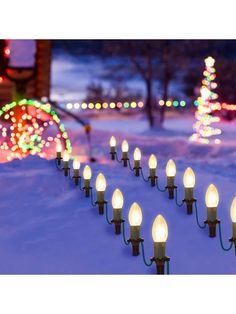 a bunch of lights that are in the snow