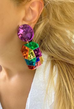 A handmade pair of clip on earrings that is made from different pieces of plexiglass in rainbow colors that is connected by hand with every detail. Find them only at Christina Christi Store. My Earrings Collection: https://etsy.me/2UiXmKR MATERIALS - Plexiglass Parts. - Metal Parts. - Clip On Earrings. DIMENSIONS - Total length of Clip On Earrings: 8 cm (3,14'') - Total length of Clip On Earrings: 3.5 cm (1.37'') PROTECTION - Protect them from water, parfumes, hair and body lotion to keep them b Vibrant Rainbow Dangle Earrings, Multicolor Party Earrings, Unique Dangle Clip-on Earrings For Party, Handmade Trendy Clip-on Earrings For Party, Unique Drop Clip-on Earrings For Party, Unique Clip-on Drop Earrings For Parties, Multicolor Dangle Earrings For Party, Bohemian Multicolor Clip-on Earrings For Gift, Bohemian Multicolor Clip-on Earrings As A Gift