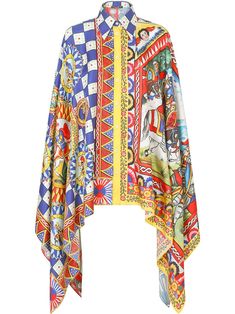 Multicolour silk mixed-print shirt from DOLCE & GABBANA featuring mix print, classic collar, front button fastening and asymmetric design. Dolce And Gabbana 2023, Poncho Shirt, Twill Shirt, Pleats Please Issey Miyake, Dolce E Gabbana, Asymmetrical Design, Mixing Prints, Dolce & Gabbana, Color Azul