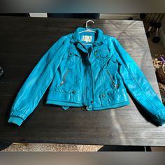 Like New ! Nice Jacket Turquoise Long Sleeve Outerwear For Work, Turquoise Outerwear For Work In Fall, Turquoise Long Sleeve Outerwear For Spring, Fitted Turquoise Outerwear For Winter, Denim Skirt Women, Cool Jackets, Skirt Women, Design Inspo, Denim Skirt