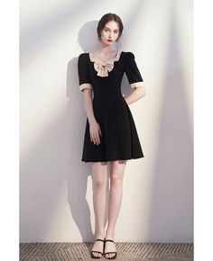 Buy retro bow knot square neckline black party dress with sleeves high quality at affordable price online. Free shipping and pro custom service since 2009. Evening Dresses With Bow And Square Neck, Square Neck Evening Dress With Bow, Black Mini Dress With Square Neck, Fitted Mini Dress With Bow And Square Neck, Retro Square Neck Party Dress, Black Dress With Bow And Short Sleeves, Black A-line Dress With Bow, Black Short Sleeve Dress With Bow, Black Knee-length Dress With Bow