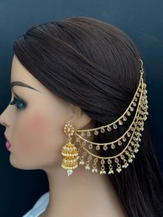 Gold Plated Polki Jhumka/Polki stone Jhumka/Indian Jewelry/Pakistani/Punjabi/Indian/Statement earring/Bridal earring/Indian wedding Ear chain is just for a reference and sold separately  Double Jhumki length 2.4 inches, width 0.9 inches Triple Jhumki length 3.1 inches, width 0.9 inches Lightweight and elegant Can be paired with any dress Closure: Pushback This is 100% Handmade jewelry. So Color, shades, texture displayed may slightly vary from the actual product due to digital image limitations. Kundan Jhumkas For Eid Reception, Bollywood Bridal Earrings With Stone Work For Reception, Bridal Earrings With Latkans For Navratri Wedding, Bollywood Chandbali Jhumkas For Reception, Stone Work Jhumkas For Wedding, Bollywood Jhumkas For Eid Reception, Bollywood Style Jhumkas For Eid Reception, Bollywood Style Jhumkas For Reception And Eid, Jhumkas With Stone Work For Eid Reception