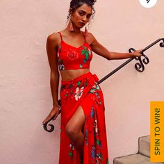 Lulus 2 Peice Flowy Maxi Skirt With Top Red Two Piece, Mode Hippie, Honeymoon Outfits, Red Dress Maxi, Outfit Trends, Vacation Dresses, Ladies Dress Design, Two Piece Dress, Mode Outfits