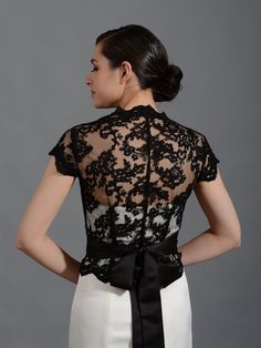 Black Lace Bolero Wedding Jacket Bridal Bolero Wedding - Etsy Black Fitted Mother Of The Bride Dress For Wedding, Mother Of The Bride Dress With Illusion Neckline, Evening Shrug With Lace Trim, Elegant Lace Top Dress For Mother Of The Bride, Elegant Formal Lace With Lace Bodice, Elegant Fitted Lace For Formal Occasions, Elegant Formal Lace With Bodice Detail, Elegant Scalloped Lace For Formal Occasions, Elegant Lace With Lace Sleeves For Party