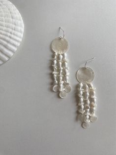 Shell Wind Chimes Earrings | Jewelry | Three Fleas Shell Wind Chimes, Artistic Inspiration, Romantic Roses, Jewelry Brand, Czech Beads, Silver Pearls, Earrings Jewelry, Earring Necklace, Jewelry Branding