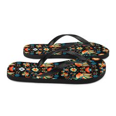 Inspired by the flowery and colorful designs the Otomi people used in their embroideries, these bold design flip flops have everything you need to wander in style this summer. Your friends' eyes will pop out at the sight of them! Prepare for an adventurous and carefree summer with a pair of these original slippers. The rubber sole is lined with a soft fabric to make sure you feel comfortable wherever your day takes you. • Made to order. • Mexican Otomi design is printed on material • Rubber sole Mexican Otomi, Otomi Embroidery, Printed Flip Flops, Bird Designs, Summer Footwear, Mexican Culture, Pop Out, Bold Design, Us Man