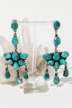 Sunwest Jewerly Silver / Turquoise Viho Statement Turquoise Earrings Bohemian Gemstone Chandelier Earrings, Traditional Turquoise Dangle Chandelier Earrings, Spiritual Turquoise Earrings With Natural Stones, Monarch Wedding, Navajo Reservation, Real Turquoise Jewelry, Indigenous Jewelry, Turquoise Stone Jewelry, P Johnson