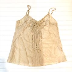 Nwot Abercrombie & Fitch Tank With Lace & Beading Size M Pit To Pit 17” Length 24” Chic Embellished Beige Tops, Chic Beige Embellished Tops, Elegant Spring Tops With Beaded Straps, Elegant Tops With Beaded Straps For Spring, Embellished Cream Top For Summer, Summer Beige Beaded Tops, Summer Beaded Beige Tops, Beaded Beige Tops For Summer, Embellished Cream Tops For Spring