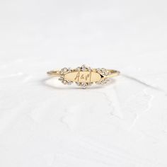 Filigree Signet Ring | Melanie Casey Fine Jewelry Small Reminders, Melanie Casey, Engraved Handwriting, Diamond Signet Ring, Twisted Band, Birthday Ring, Initial Ring, Band Jewelry, Unique Diamonds