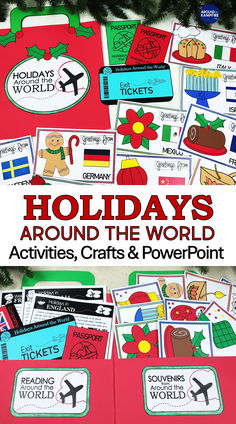 Winter and Christmas holidays around the world activities, crafts, suitcase and passport for kids. Preschool Ornaments, Holidays Around The World Activities, Around The World Activities, Winter Holidays Around The World, December Lesson Plans, Around The World Christmas, December Lessons