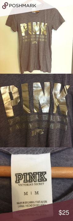 Victoria's Secret PINK Medium Gray Metallic TShirt Victoria's Secret PINK Women's Medium Gray Metallic Gold T Shirt Short Sleeve PINK Victoria's Secret Tops Tees - Short Sleeve Shirt Short Sleeve, Gold Ink, Gold Texture, Gold Gold, Metallic Gold, Victoria's Secret Pink, Secret Pink, Victoria Secret Pink