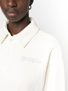 Find SPORTY & RICH Logo-print Cotton Sweatshirt on Editorialist. milk white cotton logo print to the front front button placket polo collar long sleeves ribbed cuffs and hem Sporty And Rich, Cotton Logo, Polo Collar, Button Placket, Logo Print, White Cotton, Printed Cotton, Top Brands, Milk