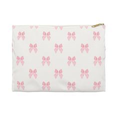 pink bows on white canvas zipper bag