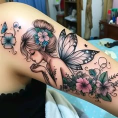 Mystical Fairy Tattoo, Flower Fairies Tattoo, Hand And Finger Tattoos, Butterfly Tattoos For Women, Tattoos For Women Flowers, Tasteful Tattoos, Gorgeous Tattoos