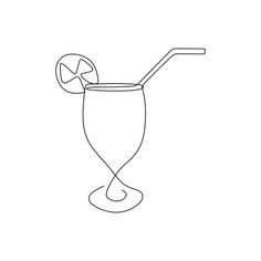 a line drawing of a drink in a glass with a straw and garnish