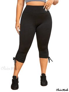 Olivia Mark - High Stretch Plus Size Sports Capri Pants - Womens Solid Lace Up Skinny Running Leggings Running Leggings, Swimwear Shorts, Pants Womens, Plus Size Swimwear, Capri Leggings, Lantern Sleeves, Olivia Mark, Workout Shorts, Boho Dress