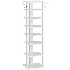 Return Policy Fast Delivery Trusted seller 8 Tiers Vertical Shoe Rack, Wooden Shoe Storage Organizer with Hooks, Narrow Shoe Tower for 8 Pairs, Space Saving, for Entryway, Living Room, Bedroom, White WT07XJ01G1 Product Description Goodbye Chaos, Hello Organization: Transform your entrance with this 8-tier shoe rack, a clutter-busting solution. Its open design keeps shoes neatly stacked, while removable shelves hold boots and heels. Say goodbye to mess and hello to a tidy home Space-Saving for Any Spot: Size: 11"L x 11"W x 44.5"H. This narrow shoe rack saves your floor space. Perfect for tight areas, it maximizes vertical storage in hallways, living rooms, bedrooms, garages, and more without compromising your style Versatile Shoe Rack with Hooks: This vertical shoe rack does more than hold Shoe Rack With Hooks, Shoe Tower, Shoe Storage Unit, Vertical Shoe Rack, Wooden Shoe Storage, Narrow Shoe Rack, Removable Shelves, Narrow Shoes, Wooden Shoe