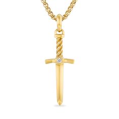 Sword Amulet in 18K Yellow Gold with Diamond, 45mm Amulet Necklace, Bridal Engagement Rings, Sterling Silver Mens, Amulets, High Jewelry, Silver Man, Chain Pendants, Halo Diamond, Gemstone Colors