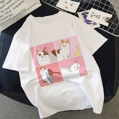 Size chart: Korean Tshirt, Long Sleeve Mesh Bodysuit, Mini Suits, Meme Cat, Chat Kawaii, Harajuku Aesthetic, Cat Kawaii, Oversize Sleeves, Womens Suits Business